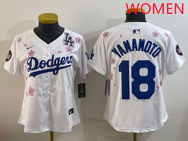 Women Los Angeles Dodgers #18 Yamamoto White Sakura Edition 2025 Nike MLB Jersey style 4